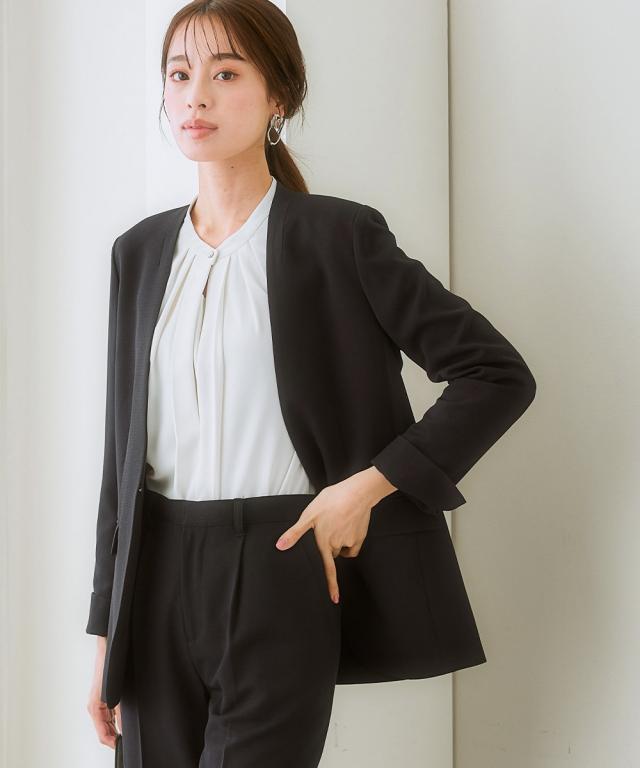 スーツ パンツ レディース セットアップ対応 ロング丈ノーカラー ジャケット 上下別売 すごく伸びる多機能変り織リスピィシリーズ 有 S/M/L ニッセン nissen_16