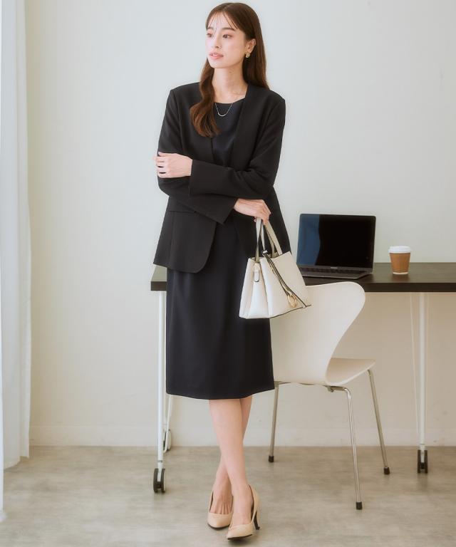 スーツ パンツ レディース セットアップ対応 ロング丈ノーカラー ジャケット 上下別売 すごく伸びる多機能変り織リスピィシリーズ 有 S/M/L ニッセン nissen_17