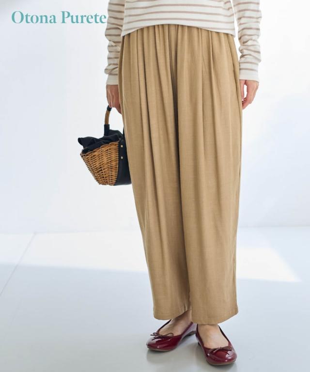 テーパードパンツ 大きいサイズ レディース 麻混ゆったりタックテーパード パンツ Otona Purete 夏  美脚 ボトムス ズボン 3L〜4L ニッセン nissenの通販は 7,689円