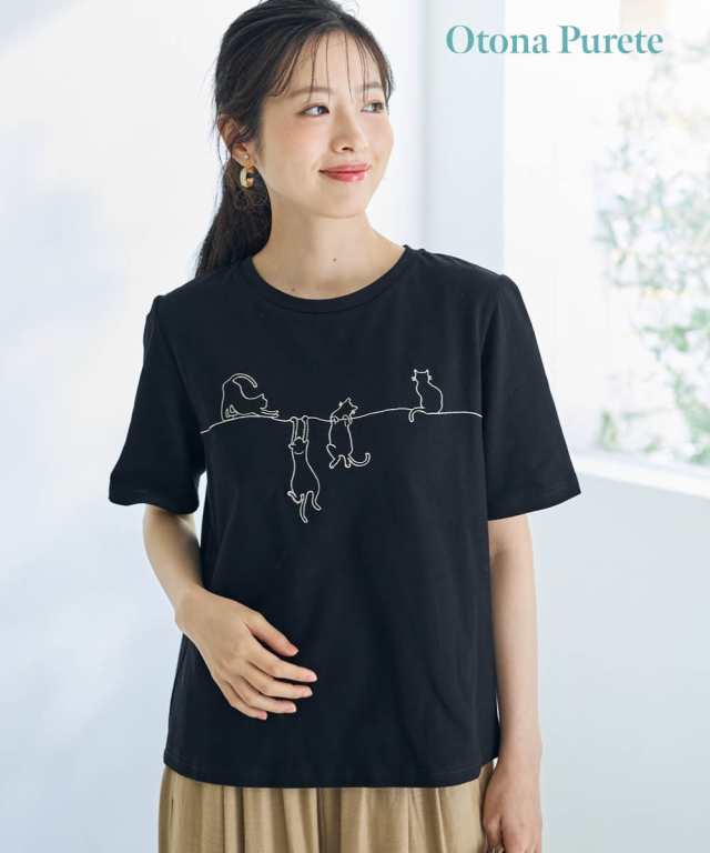 Tシャツ カットソー 大きいサイズ レディース 綿100％ 猫刺しゅうTシャツ Otona Purete 5L/6L ニッセン nissenの通販は