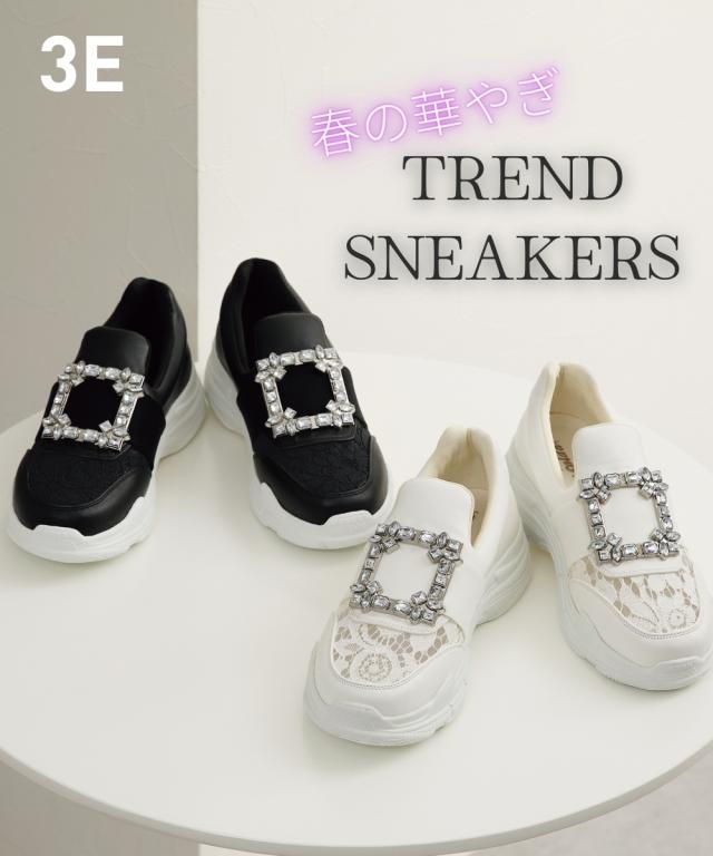 レディース シアー レース ＆ビジュー厚底 スニーカー ワイズ3E  靴 シューズ 22/23/24/24.5cm ニッセン nissenの通販は 5,627円