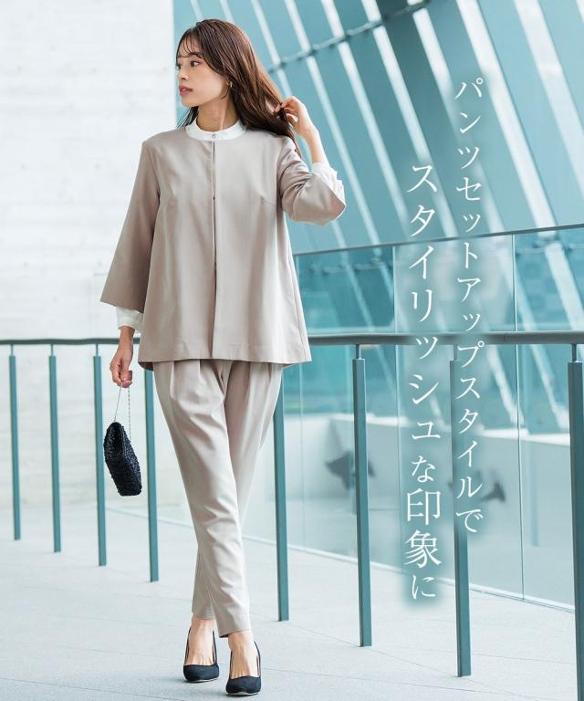 スーツ パンツ フォーマル レディース 入学式 卒業式 バック プリーツ デザイン ジャケット ストレッチ ＋ 有 〔Callarus〕 S/M/L/LL/3L ニッセン nissenの通販は
