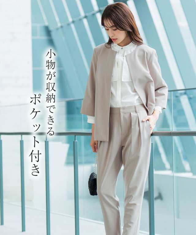 スーツ パンツ フォーマル レディース 入学式 卒業式 バック プリーツ デザイン ジャケット ストレッチ ＋ 有 〔Callarus〕 S/M/L/LL/3L ニッセン nissenの通販は