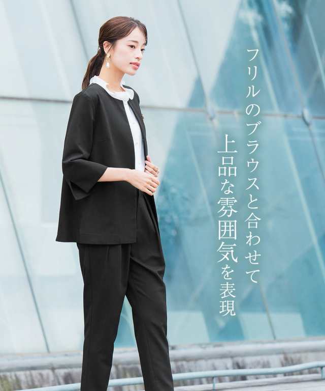 スーツ パンツ フォーマル レディース 入学式 卒業式 バック プリーツ デザイン ジャケット ストレッチ ＋ 有 〔Callarus〕 S/M/L/LL/3L ニッセン nissenの通販は