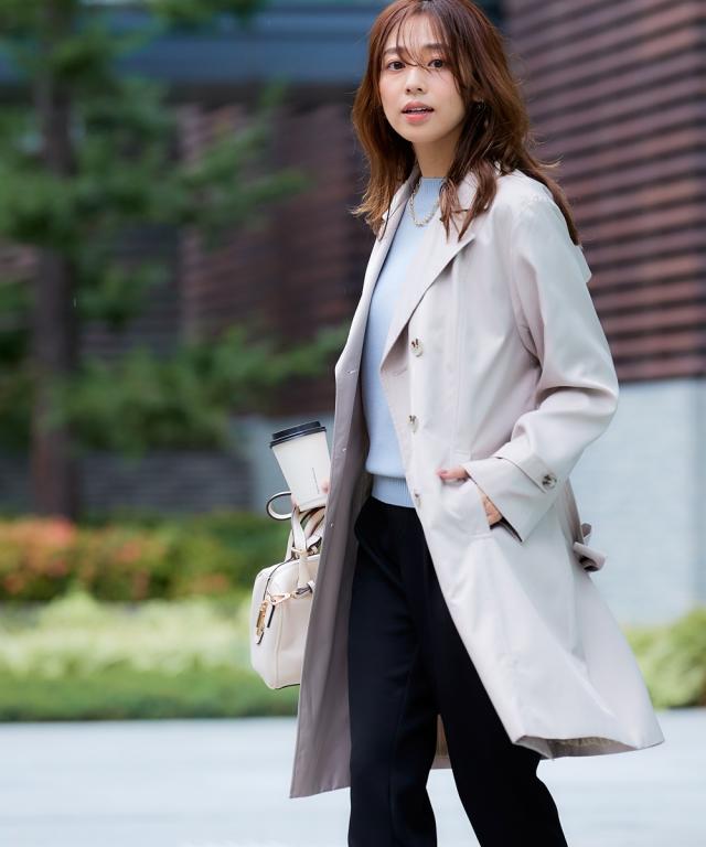 コート アウター レディース 花粉がつきにくい トレンチ 裏地ストライプ 共布 ベルト付 はっ水 防汚機能 有 S/M/L/LL/3L ニッセン nissenの通販は