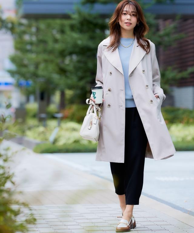 コート アウター レディース 花粉がつきにくい トレンチ 裏地ストライプ 共布 ベルト付 はっ水 防汚機能 有 S/M/L/LL/3L ニッセン nissenの通販は