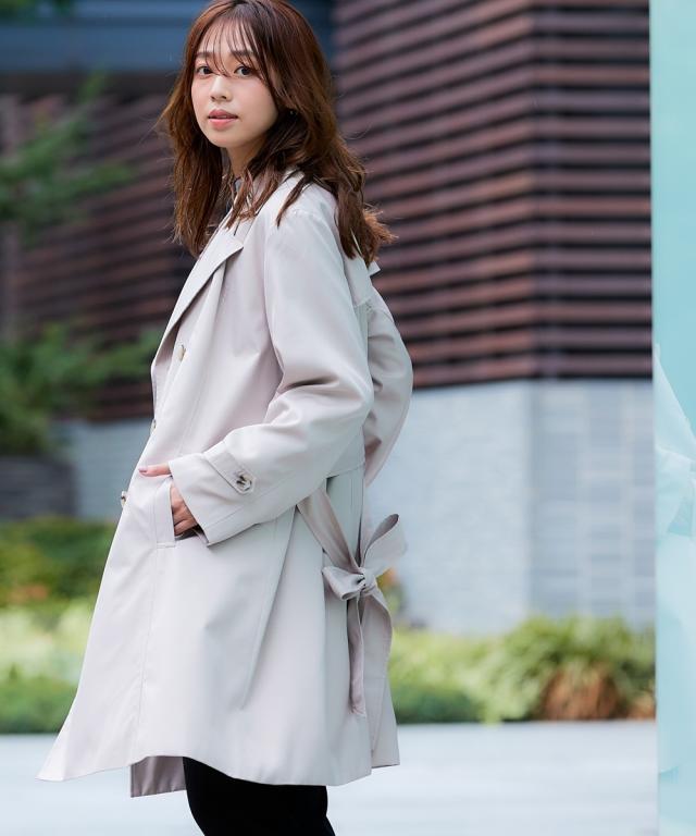 コート アウター レディース 花粉がつきにくい トレンチ 裏地ストライプ 共布 ベルト付 はっ水 防汚機能 有 S/M/L/LL/3L ニッセン nissenの通販は