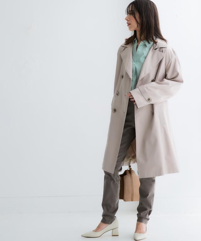 コート アウター レディース 花粉がつきにくい トレンチ 裏地ストライプ 共布 ベルト付 はっ水 防汚機能 有 S/M/L/LL/3L ニッセン nissenの通販は