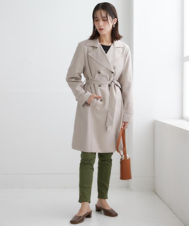 コート アウター レディース 花粉がつきにくい トレンチ 裏地ストライプ 共布 ベルト付 はっ水 防汚機能 有 S/M/L/LL/3L ニッセン nissenの通販は