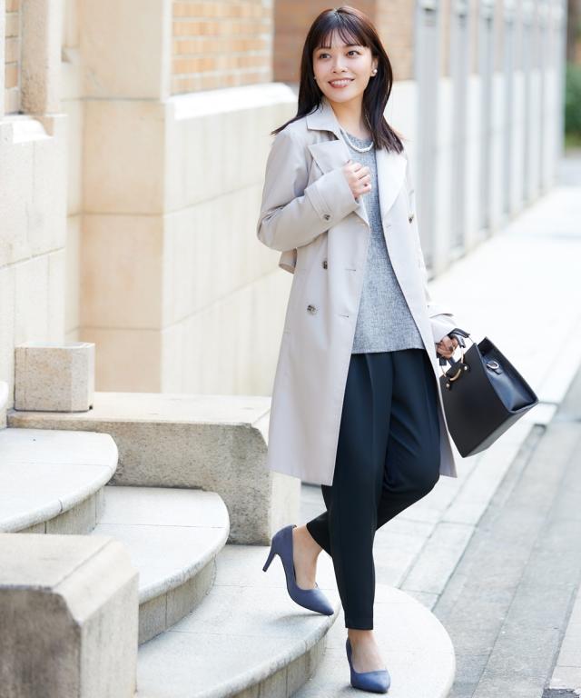 コート アウター レディース 花粉がつきにくい トレンチ 裏地ストライプ 共布 ベルト付 はっ水 防汚機能 有 S/M/L/LL/3L ニッセン nissenの通販は