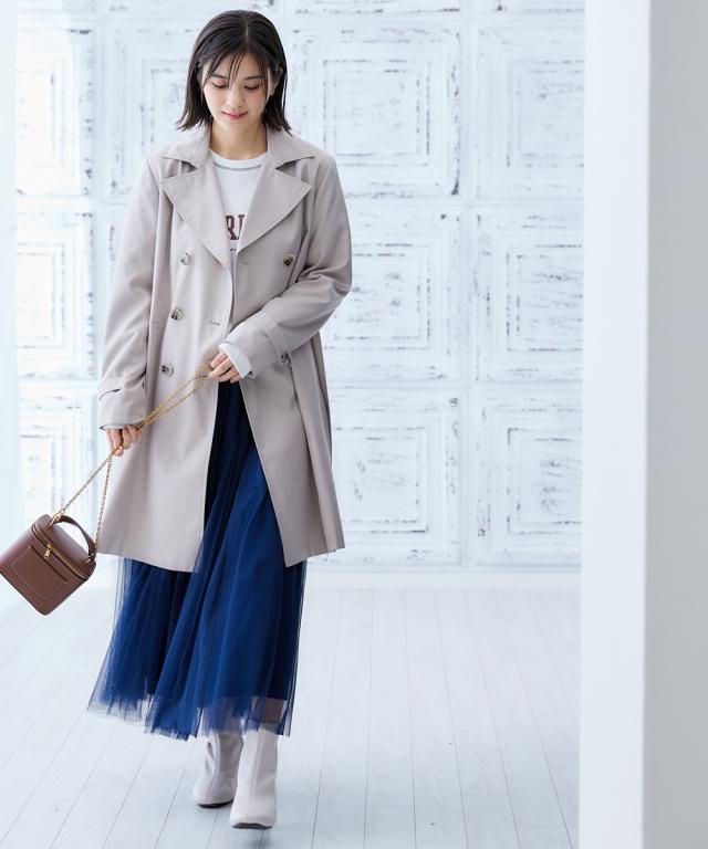 コート アウター レディース 花粉がつきにくい トレンチ 裏地ストライプ 共布 ベルト付 はっ水 防汚機能 有 S/M/L/LL/3L ニッセン nissenの通販は