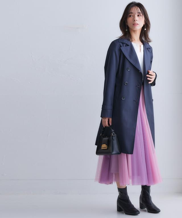 コート アウター レディース 花粉がつきにくい トレンチ 裏地ストライプ 共布 ベルト付 はっ水 防汚機能 有 S/M/L/LL/3L ニッセン nissenの通販は