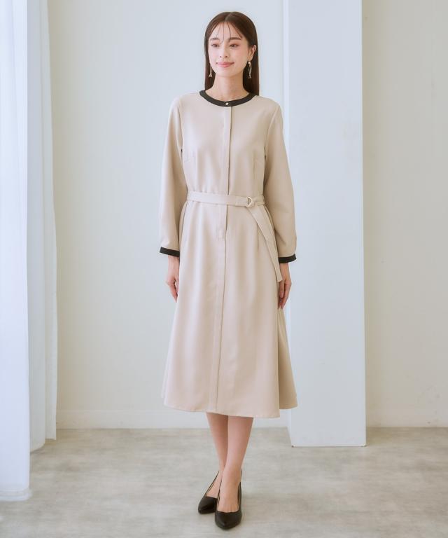 ワンピース ひざ丈 大きいサイズ レディース ベルト付き配色 有 4L/5L