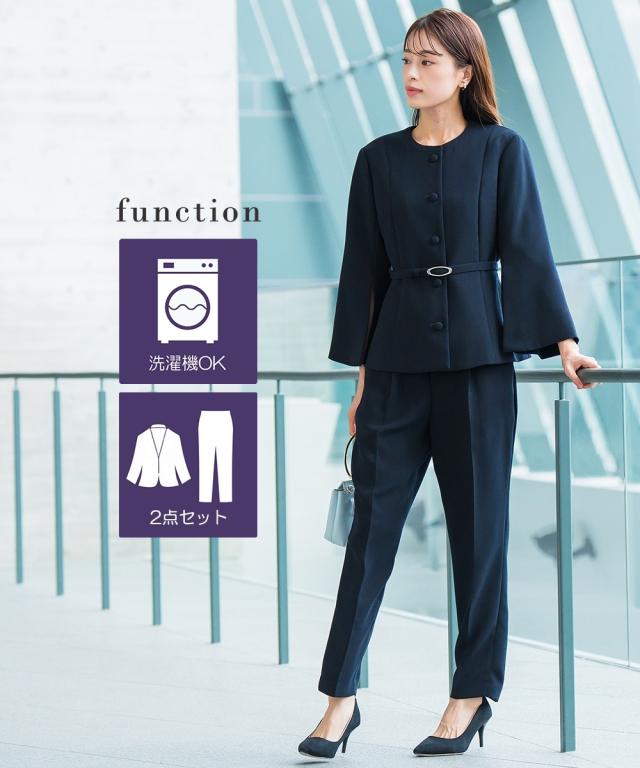 スーツ パンツ フォーマル レディース 入学式 卒業式 袖スリット デザイン ジャケット ウエスト ベルト付 ＋ 有 〔Callarus〕 S/M/L/LL ニッセン nissen_2
