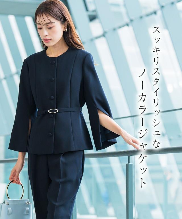 スーツ パンツ フォーマル レディース 入学式 卒業式 袖スリット デザイン ジャケット ウエスト ベルト付 ＋ 有 〔Callarus〕 S/M/L/LL ニッセン nissen_5