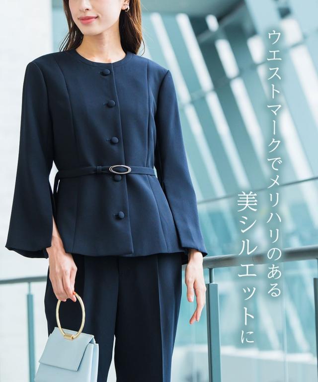 スーツ パンツ フォーマル レディース 入学式 卒業式 袖スリット デザイン ジャケット ウエスト ベルト付 ＋ 有 〔Callarus〕 S/M/L/LL ニッセン nissen_6
