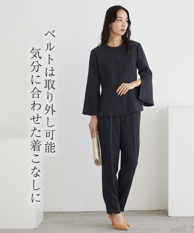 スーツ パンツ フォーマル レディース 入学式 卒業式 袖スリット デザイン ジャケット ウエスト ベルト付 ＋ 有 〔Callarus〕 S/M/L/LL ニッセン nissen_7