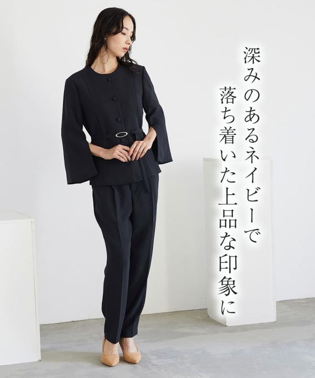 スーツ パンツ フォーマル レディース 入学式 卒業式 袖スリット デザイン ジャケット ウエスト ベルト付 ＋ 有 〔Callarus〕 S/M/L/LL ニッセン nissen_9