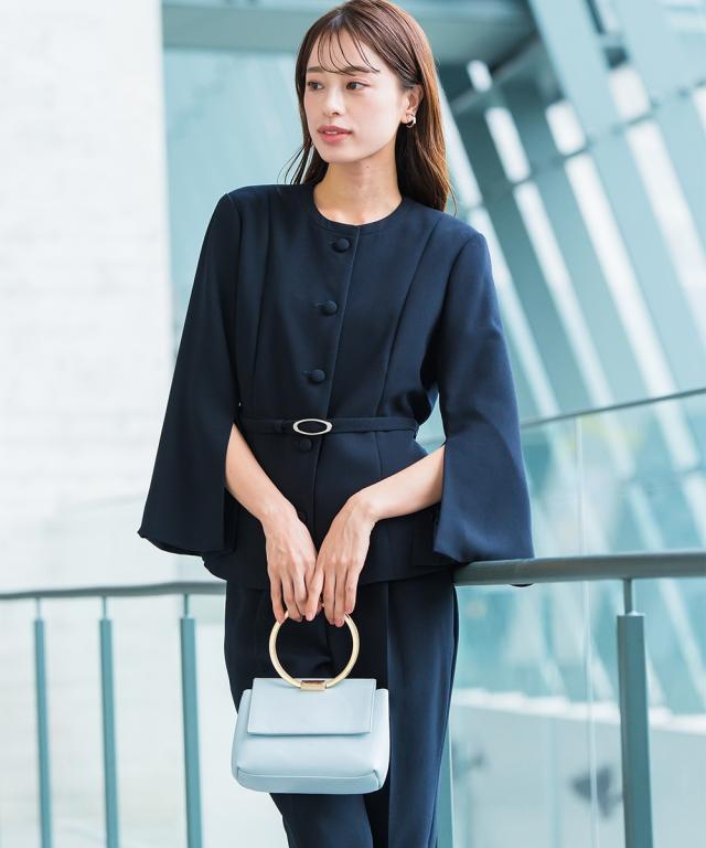 スーツ パンツ フォーマル レディース 入学式 卒業式 袖スリット デザイン ジャケット ウエスト ベルト付 ＋ 有 〔Callarus〕 S/M/L/LL ニッセン nissen_17