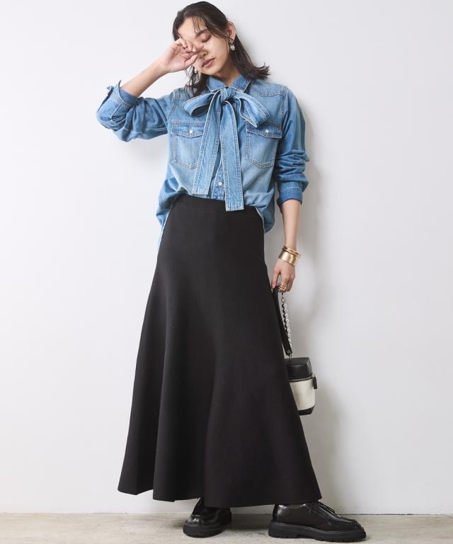 ロングスカート 大きいサイズ レディース フレア ロング ニット スカート シックス タイル マキシスカート 長め ロンスカ 6L/8L/10L ニッセン nissen_1