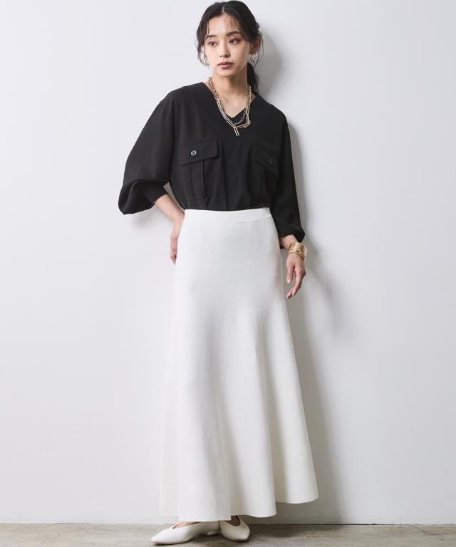 ロングスカート 大きいサイズ レディース フレア ロング ニット スカート シックス タイル マキシスカート 長め ロンスカ 6L/8L/10L ニッセン nissen_15