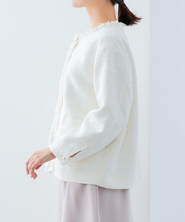 ジャケット アウター レディース ファン シーツ イードノーカラー L/M