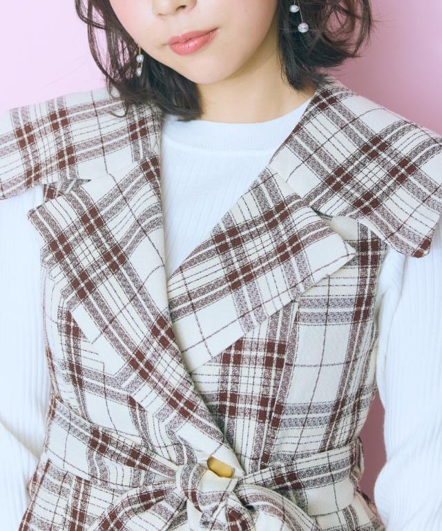 大きいサイズ 2点セット（チェックジャケット＋チュールスカート