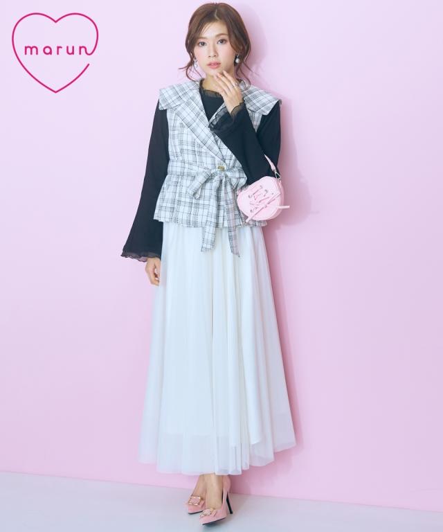 大きいサイズ ２点セット（チェックジャケット＋チュールスカート） marun ニッセン nissen