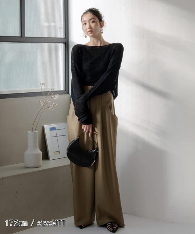 ワイドパンツ トールサイズ レディース 高身長 ドレープポケットワイド パンツ Essenave  ゆったり 体型カバー 美脚 ボトムス ズボン LL/3L ニッセン nissen_1