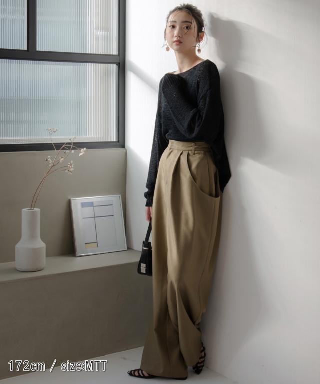 ワイドパンツ トールサイズ レディース 高身長 ドレープポケットワイド パンツ Essenave  ゆったり 体型カバー 美脚 ボトムス ズボン LL/3L ニッセン nissen_2