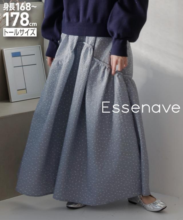 ロングスカート トールサイズ レディース 高身長 ドットフレアギャザー スカート Essenave  マキシスカート 長め ロンスカ LL/3L ニッセン nissen