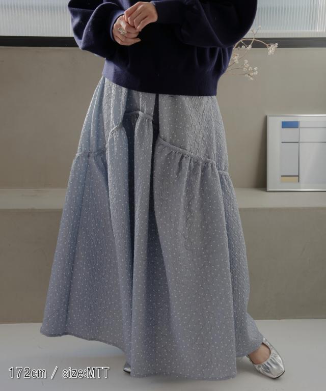 ロングスカート トールサイズ レディース 高身長 ドットフレアギャザー スカート Essenave マキシスカート 長め ロンスカ LL/3L ニッセン nissen_5
