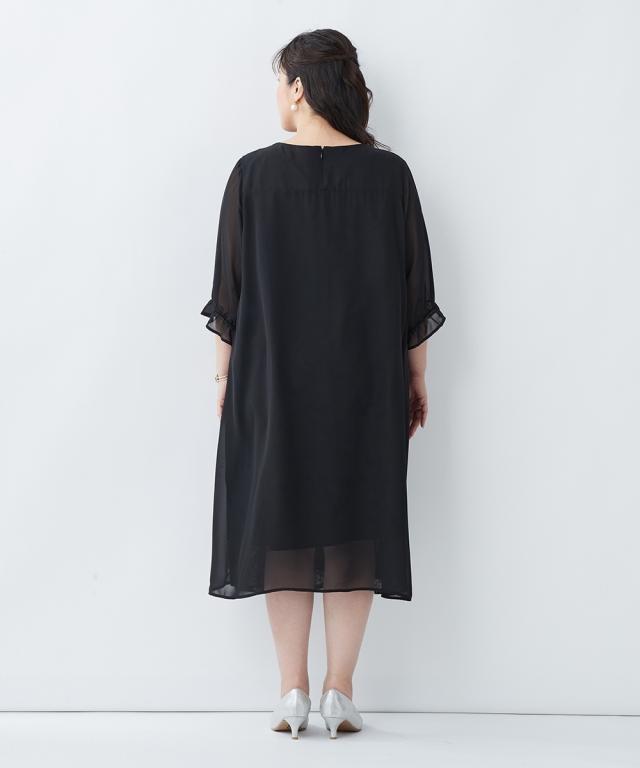 ワンピース ロング マキシ レース 重ね着風シフォンミモレ丈 ひざ下 M