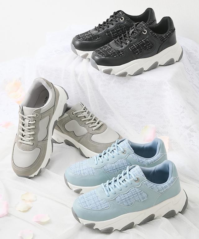 大きいサイズ レディース ゆったり幅広 la farfa SHOES ラファーファ ツイード調 スニーカー ワイズ4E  靴 シューズ 26.0〜26.5cm ニッセン nissen