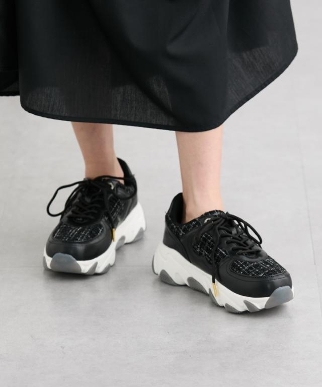 大きいサイズ レディース ゆったり幅広 la farfa SHOES ラファーファ ツイード調 スニーカー ワイズ4E  靴 シューズ 26.0〜26.5cm ニッセン nissen