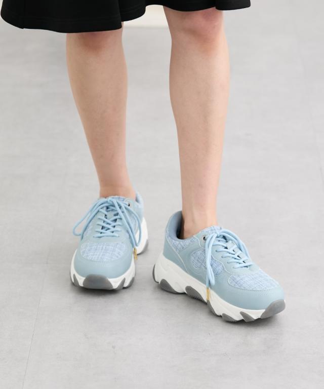 大きいサイズ レディース ゆったり幅広 la farfa SHOES ラファーファ ツイード調 スニーカー ワイズ4E  靴 シューズ 26.0〜26.5cm ニッセン nissen