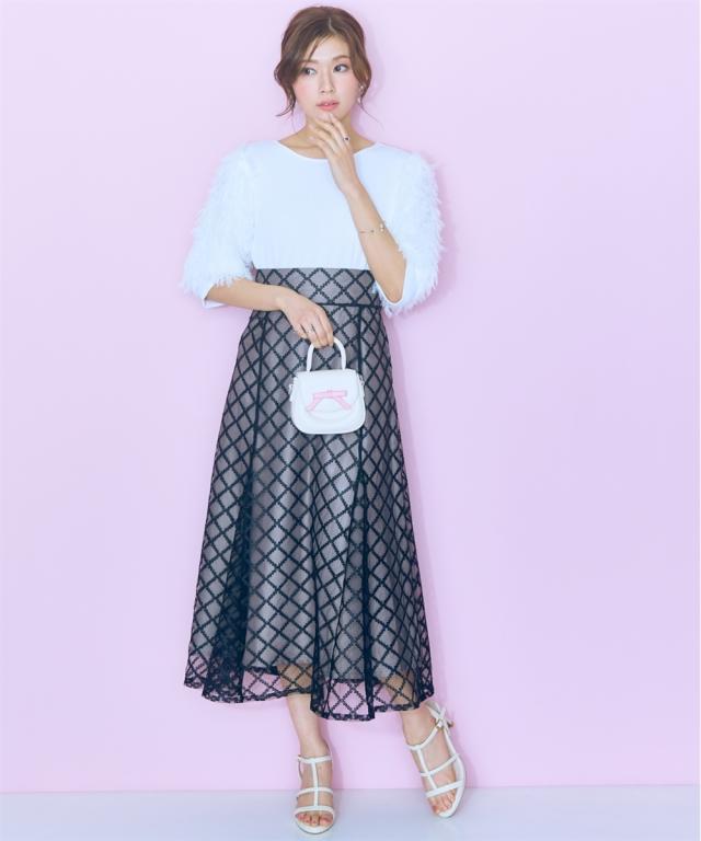 ロングスカート レディース レース チェックフレア スカート marun