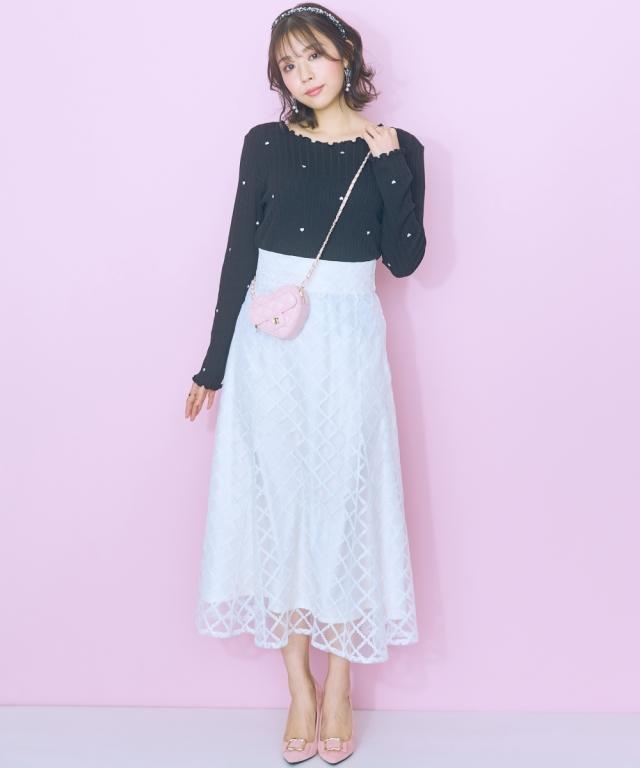 ロングスカート 大きいサイズ レディース レース チェックフレア スカート marun マキシスカート 長め ロンスカ 6L/8L/10L ニッセン nissen_1