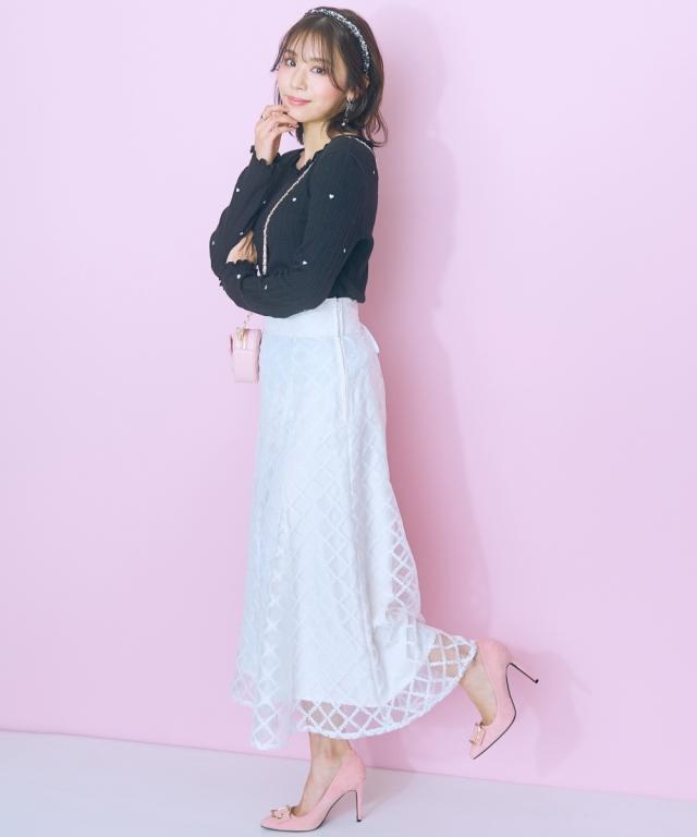 ロングスカート 大きいサイズ レディース レース チェックフレア スカート marun マキシスカート 長め ロンスカ 6L/8L/10L ニッセン nissen_2