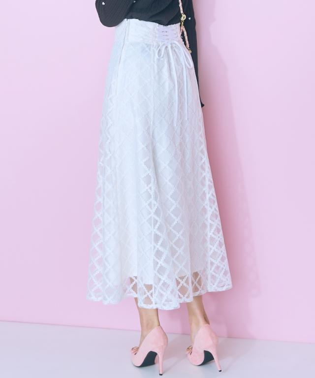 ロングスカート 大きいサイズ レディース レース チェックフレア スカート marun マキシスカート 長め ロンスカ 6L/8L/10L ニッセン nissen_3