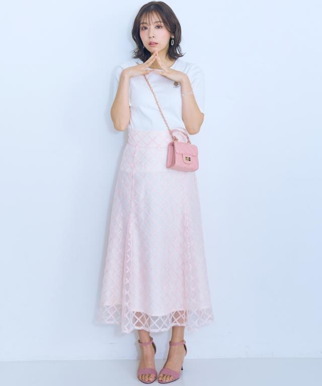 ロングスカート 大きいサイズ レディース レース チェックフレア スカート marun マキシスカート 長め ロンスカ 6L/8L/10L ニッセン nissen_4