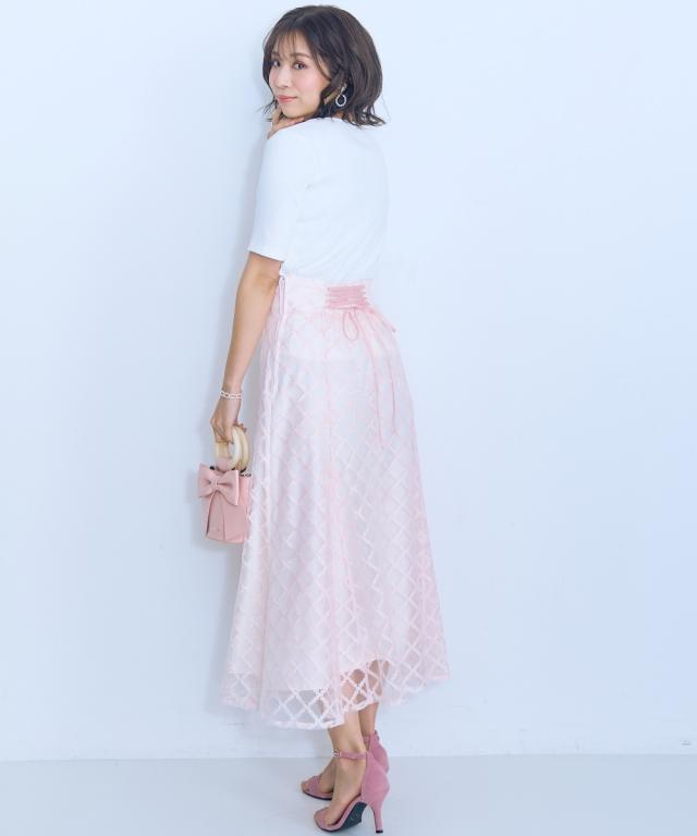 ロングスカート 大きいサイズ レディース レース チェックフレア スカート marun マキシスカート 長め ロンスカ 6L/8L/10L ニッセン nissen_5