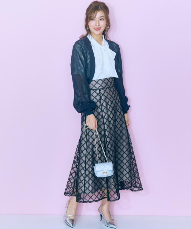 ロングスカート 大きいサイズ レディース レース チェックフレア スカート marun マキシスカート 長め ロンスカ 6L/8L/10L ニッセン nissen_11