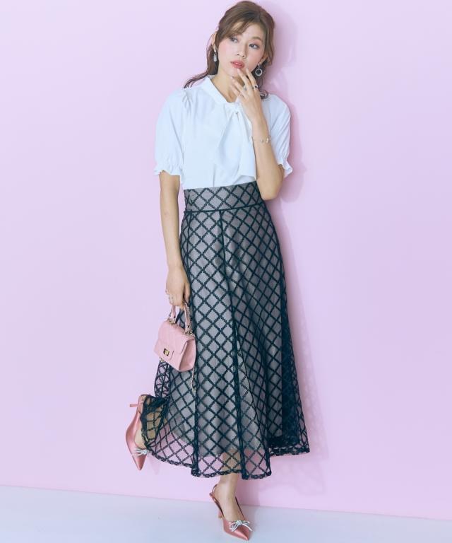 ロングスカート 大きいサイズ レディース レース チェックフレア スカート marun マキシスカート 長め ロンスカ 6L/8L/10L ニッセン nissen_12