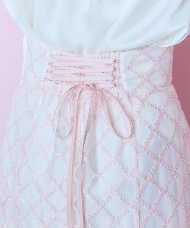 ロングスカート 大きいサイズ レディース レース チェックフレア スカート marun マキシスカート 長め ロンスカ 6L/8L/10L ニッセン nissen_14