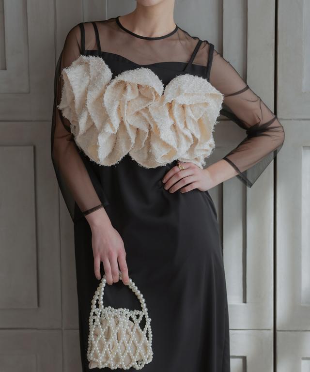 パーティドレス ワンピース レディース 結婚式 パーティー オケージョン ドレス カットジャガードビスチェ デザイン 2WAY 〔Callarus〕 ニッセン nissen_6