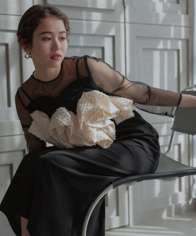 パーティドレス ワンピース レディース 結婚式 パーティー オケージョン ドレス カットジャガードビスチェ デザイン 2WAY 〔Callarus〕 ニッセン nissen_13