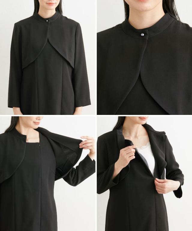 喪服 礼服 ブラックフォーマル レディース 日本製生地使用 洗える防しわパールボタン付き ボレロ 風 ワンピース 有 〔Neina〕 春 夏 秋 冬 ニッセン nissen_9