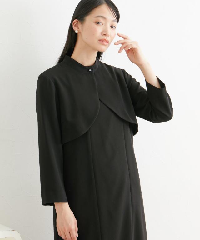 喪服 礼服 ブラックフォーマル レディース 日本製生地使用 洗える防しわパールボタン付き ボレロ 風 ワンピース 有 〔Neina〕 春 夏 秋 冬 ニッセン nissen_12