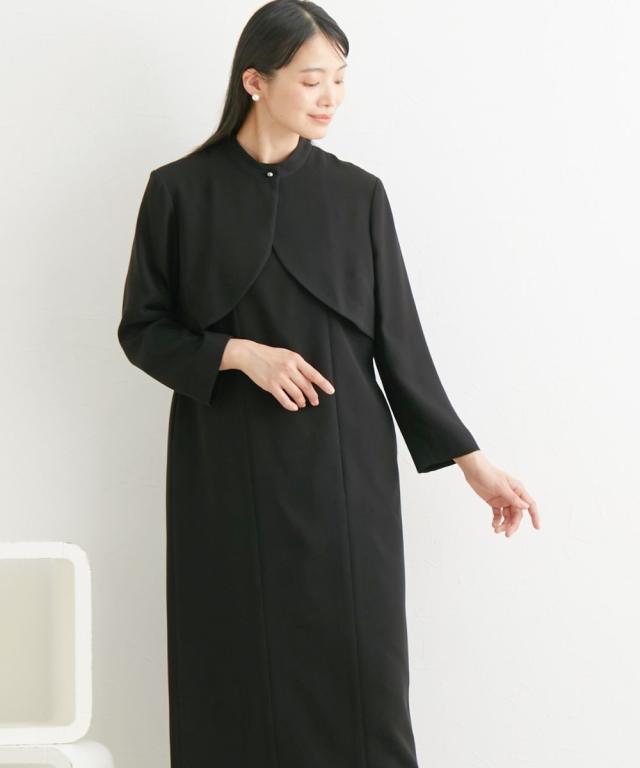 喪服 礼服 ブラックフォーマル レディース 日本製生地使用 洗える防しわパールボタン付き ボレロ 風 ワンピース 有 〔Neina〕 春 夏 秋 冬 ニッセン nissen_13